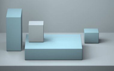 3D odadaki pastel renkli kutuların soyut yaşamı