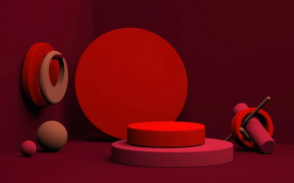 Imagen abstracta del interior de la habitación roja maqueta de imagen 3D — Foto de Stock
