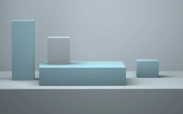 Abstract still life of boxes in pastel colors in the room side view 3D image — Stock Photo, Image