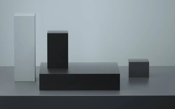 Abstract still life black and gray boxes on a gray background 3D image — Stock Photo, Image