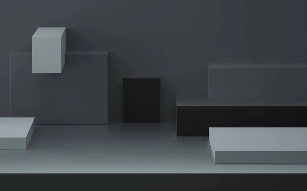 Abstract still life mock up of gray-black room in high-tech 3D image