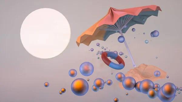 灰色背景近景3D图像中泡沫和伞的静态寿命 — 图库照片
