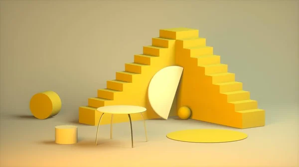 Imagen abstracta del interior del loft en tonos amarillos Imagen 3D — Foto de Stock