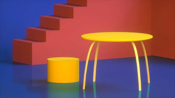 Imagen abstracta de escaleras y mesas en el loft close-up 3D image — Foto de Stock