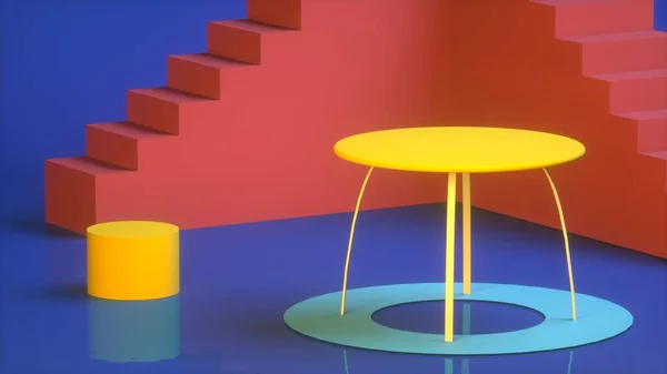 Imagen abstracta de escaleras y mesas multicolores en la imagen loft 3D — Foto de Stock