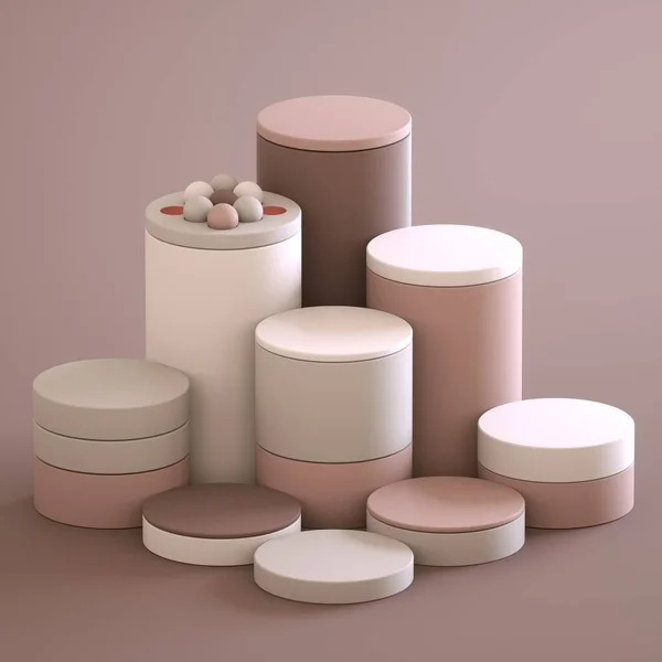 Composición abstracta de los cilindros blanco y rosa Imagen 3D — Foto de Stock