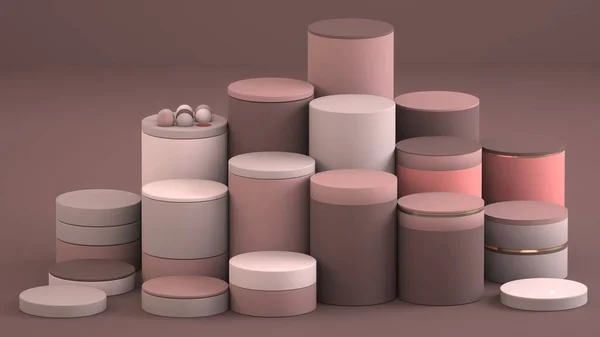 Composición abstracta de frascos beige y rosa Imagen 3D — Foto de Stock