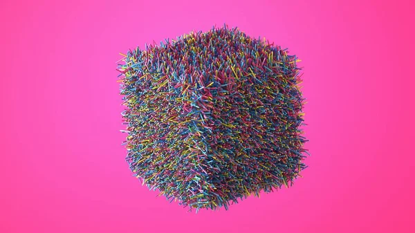 Αφηρημένη εικόνα ενός κύβου από χρωματιστές ίνες 3D εικόνα — Φωτογραφία Αρχείου