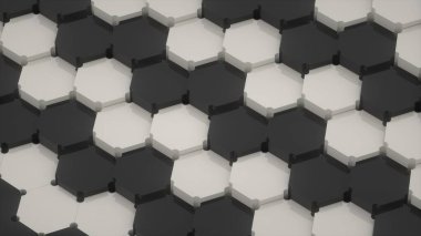 Siyah ve gri altıgenlerin köşegen deseninin soyut görüntüsü 3 boyutlu