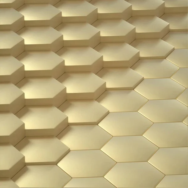 Imagem abstrata de um fundo de hexágonos Dourados perto de imagem 3D de nível diferente — Fotografia de Stock