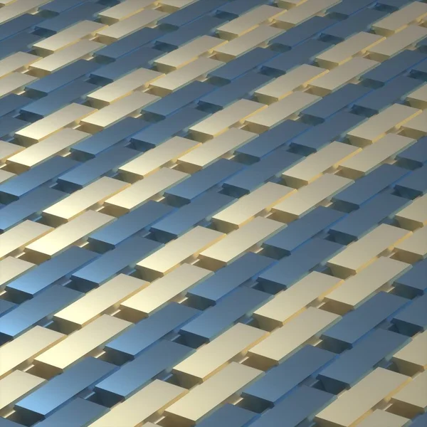 Abstrakcyjny obraz rytmicznego wzoru niebieskich i złotych prostokątów pod kątem obrazu 3D — Zdjęcie stockowe
