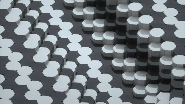 Imagem abstrata de um fundo de hexágonos de diferentes níveis de imagem 3D — Fotografia de Stock