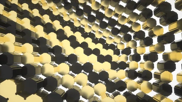 Imagem abstrata de um fundo feito de hexágonos com um efeito de aperto imagem 3D — Fotografia de Stock