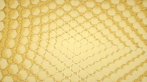 Imagem abstrata de um padrão de hexágonos dourados com um efeito de aperto imagem 3D — Fotografia de Stock