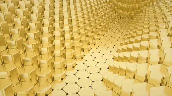 Абстрактное изображение тоннеля из трехмерного изображения золотых шестиугольников — стоковое фото