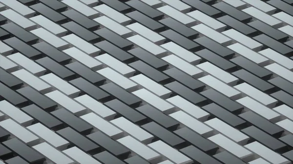 Abstract beeld van een ritmisch patroon van grijze rechthoeken onder een hoek 3D beeld Stockafbeelding