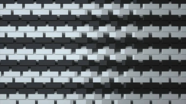 Farklı seviye 3 boyutlu görüntülerin beyaz ve siyah dikdörtgenlerinin ritmik desenlerinin soyut görüntüsü Telifsiz Stok Imajlar
