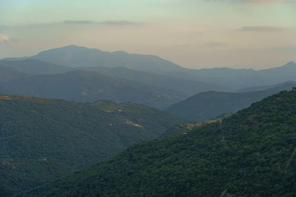 Cordillera Con Valle Niebla Casita Blanca — Foto de Stock