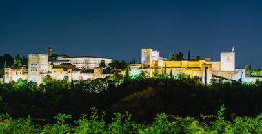 Alhambra manzaralı Granada, İspanya 'da ışıklar