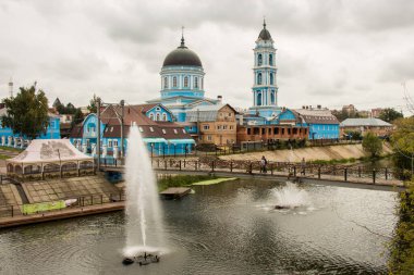 The Epiphany  Cathedral and The Klyazma river in Noginsk, Moscow clipart