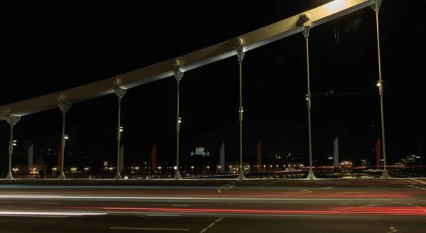 Krymsky Híd Moszkvában Oroszországban Estét Autó Nyomok — Stock Fotó