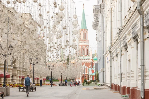 Nikolskaya Street Moscow Russia Decorations Kremlin Tower — Stock Photo, Image