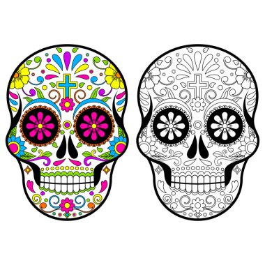 Meksika şeker kafatasları, beyaz arka plan üzerinde ölü vektör çizim günün 