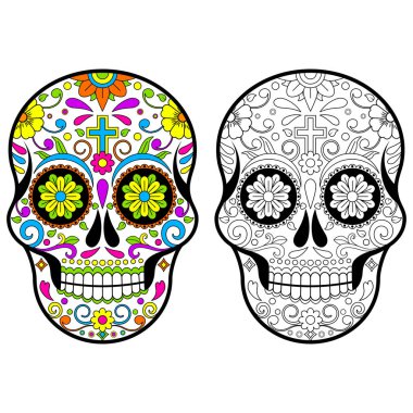 Meksika şeker kafatasları, beyaz arka plan üzerinde ölü vektör çizim günün 
