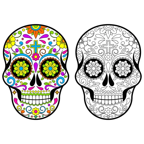 Мексиканские Черепа Сахара День Мертвых Векторных Иллюстраций Белом Фоне — стоковый вектор