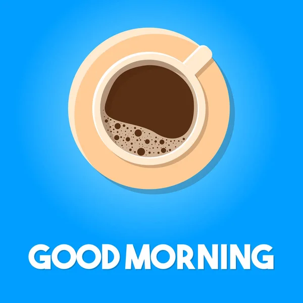早上好 平面设计杯咖啡 蓝色背景矢量插图 — 图库矢量图片