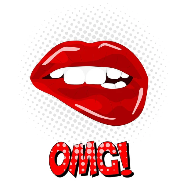 Omg Lettering Doce Sexy Pop Art Par Lábios Vetores Brilhantes — Vetor de Stock