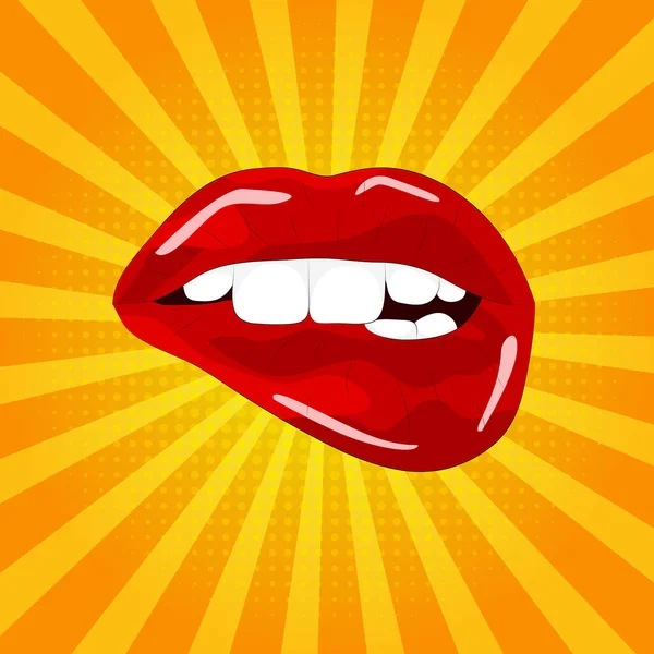 Zoete Sexy Popart Paar Van Glanzende Vector Lippen Sexy Natte — Stockvector