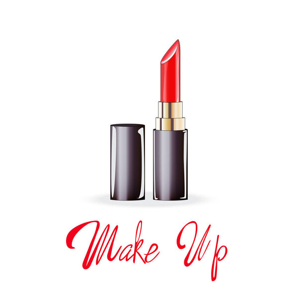 Make up lettering, Red lipstick, vector isolated  illustration on white background