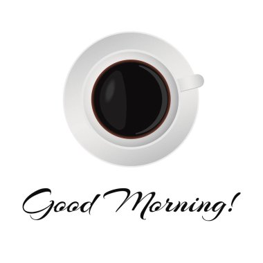 Günaydın yazı. Düz tasarım fincan kahve, vektör solated resimde beyaz arka plan üzerinde