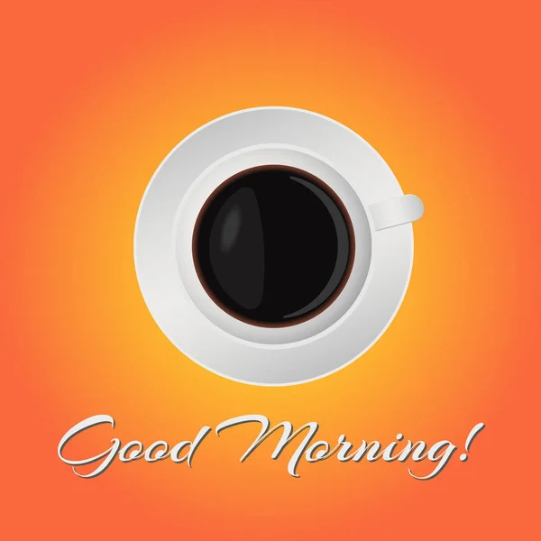 字母早上好 平面设计杯咖啡 矢量独立插图橙色背景 — 图库矢量图片