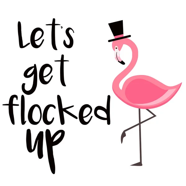 Hadi pembe flamingo üzerinde beyaz arka plan ile izole illüstrasyon yazı akın etti