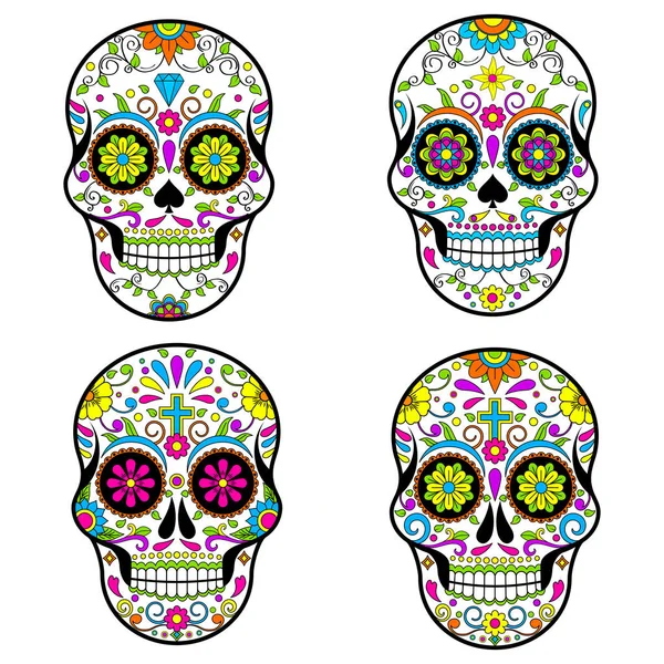 Calaveras Mexicanas Azúcar Día Del Vector Muerto Ilustración Sobre Fondo — Archivo Imágenes Vectoriales