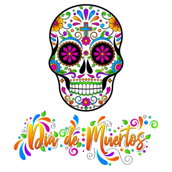 Dia de muertos, Meksika şeker kafatasları, ölü Cadılar Bayramı vektör çizim beyaz arka plan üzerinde günün