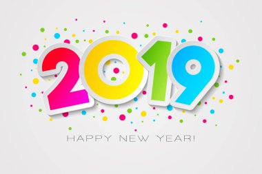 Happy 2019 yeni yıl kartı için mevsimlik tatil el ilanları, selamlar ve davetiyeler kartları ve Noel temalı Tebrikler ve afiş, vektör çizim kağıt tarzında