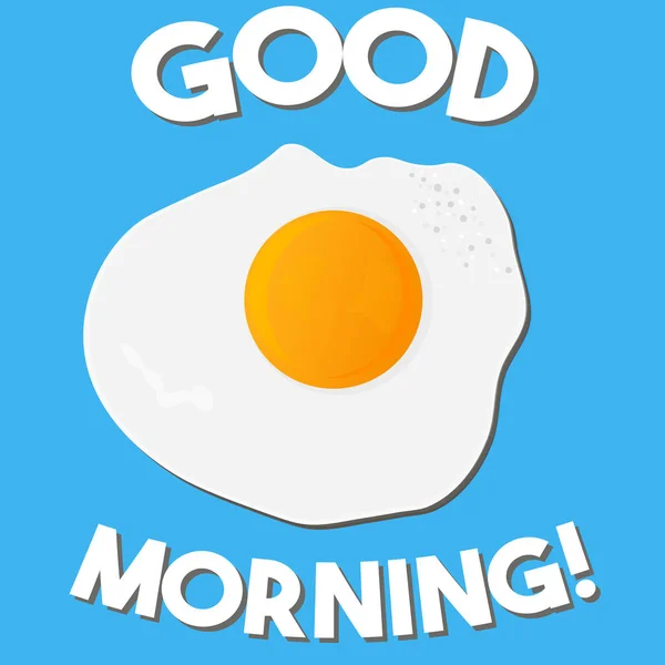 Good Morning Lettering Vector Illustration Scrambled Eggs Flat Design Blue — Stock Vector