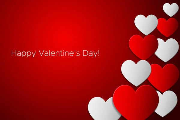 幸せなバレンタインデー 美しい心 ペーパー アートの抽象的な赤のグラデーションの背景に のハート バレンタインの日カード ベクトル図 — ストックベクタ