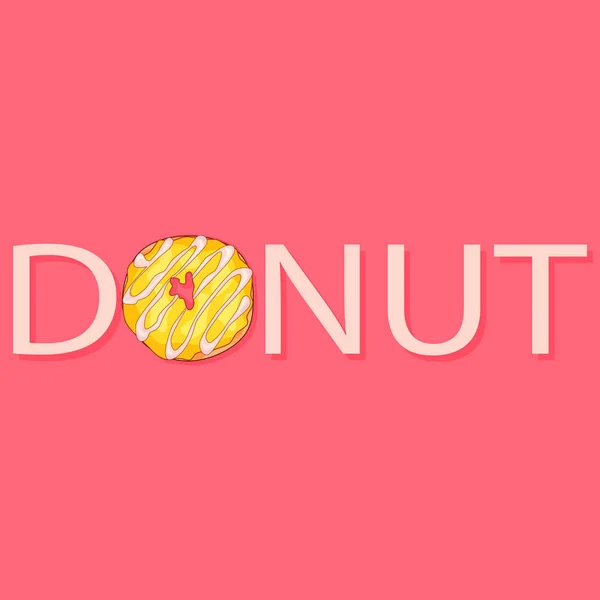 Donut Vetor Ilustração Com Donut Doce Amarelo Sobre Fundo Coral —  Vetores de Stock