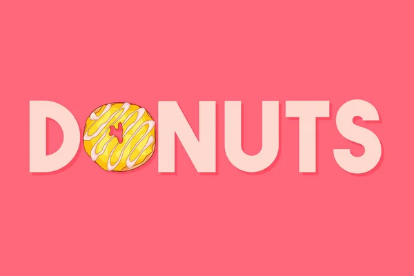 Donuts Vector Illustration Yellow Sweet Donut Coral Background — Stock Vector