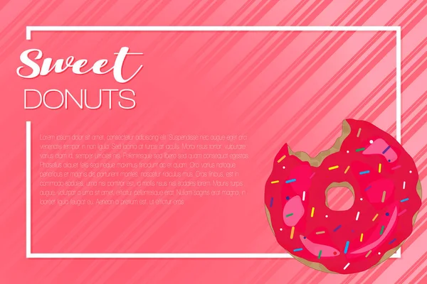 Doce Donut Vector Banner Lettering Ilustração Sobre Fundo Coral Com —  Vetores de Stock