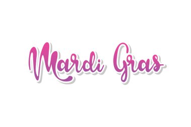 Mardi Gras pembe yazı metin beyaz arka plan üzerinde izole illüstrasyon vektör. Poster, afiş, tebrik kartı için tasarım şablonu