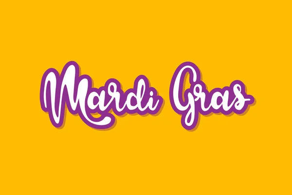 Mardi Gras Lettering Text Vector Illustrazione Isolata Sfondo Giallo Modello — Vettoriale Stock