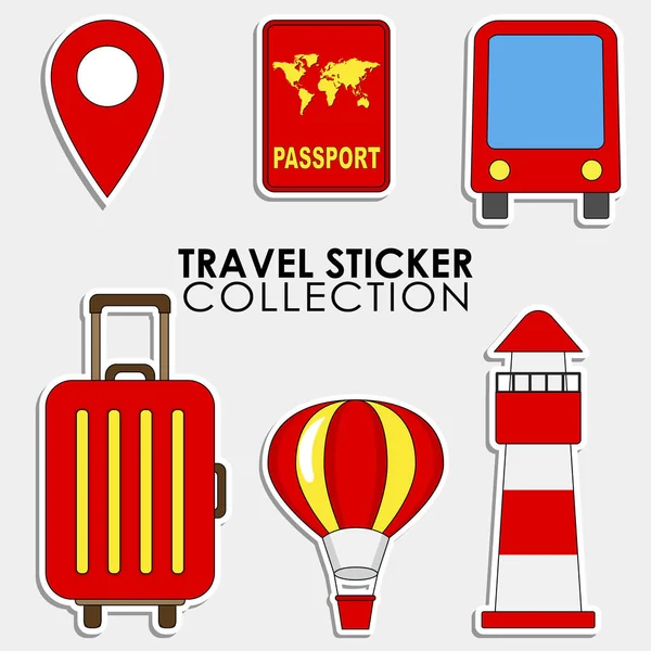 Sommar Red Travel Klister Märke Samling Vektor Isolerad Illustration Ljusgrå — Stock vektor