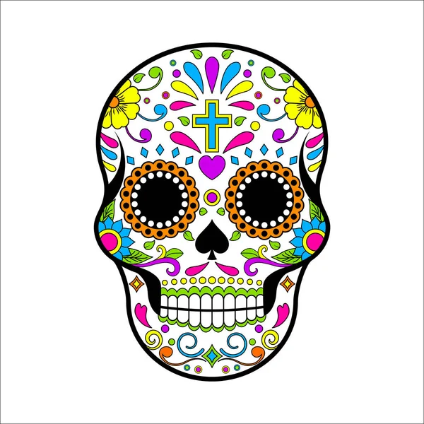 Μεξικάνικη Ζάχαρη Κρανία Ημέρα Των Νεκρών Vector Εικόνα Άσπρο Φόντο — Διανυσματικό Αρχείο