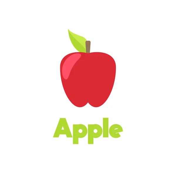 茎と葉の赤いりんご 教育イラストの要素 健康的なベジタリアン料理 白い背景の上の分離されたベクトル図 — ストックベクタ
