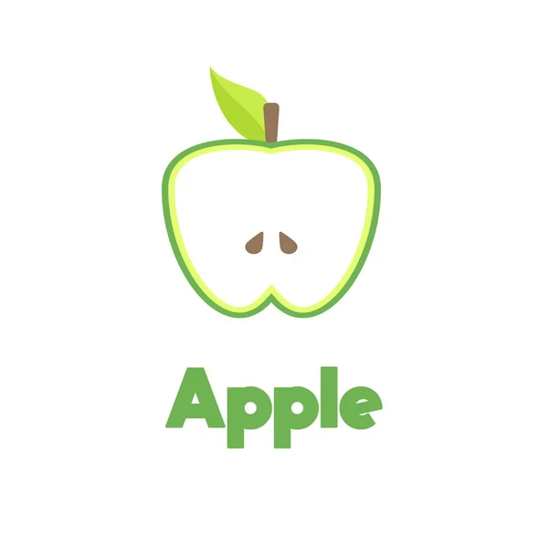 Pomme Verte Avec Tige Feuille Élément Illustration Éducation Nourriture Végétarienne — Image vectorielle